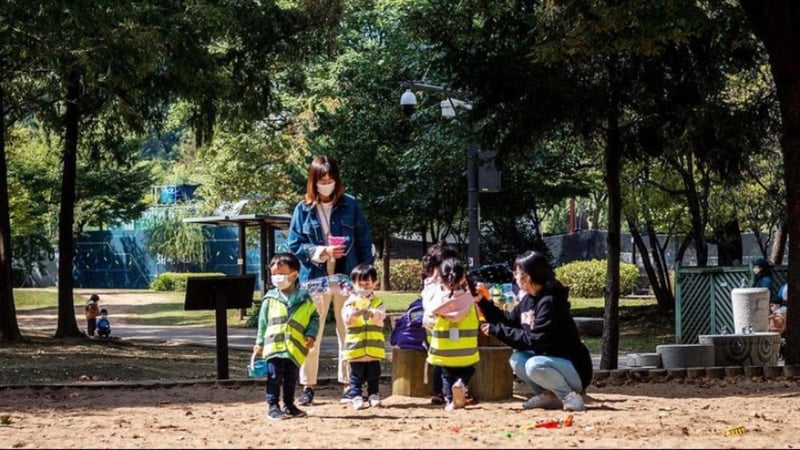 children play and learn outside at HEI Schools Nami Island