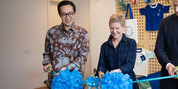 Teddy and Inkeri cut the ribbons